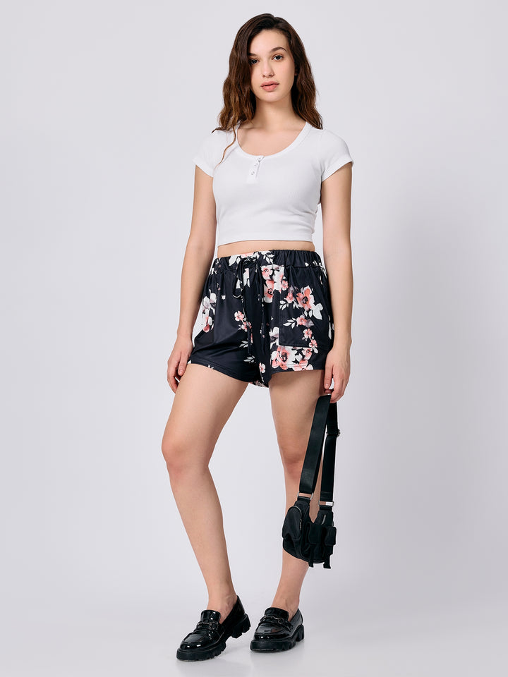 Black Floral Printed Shorts