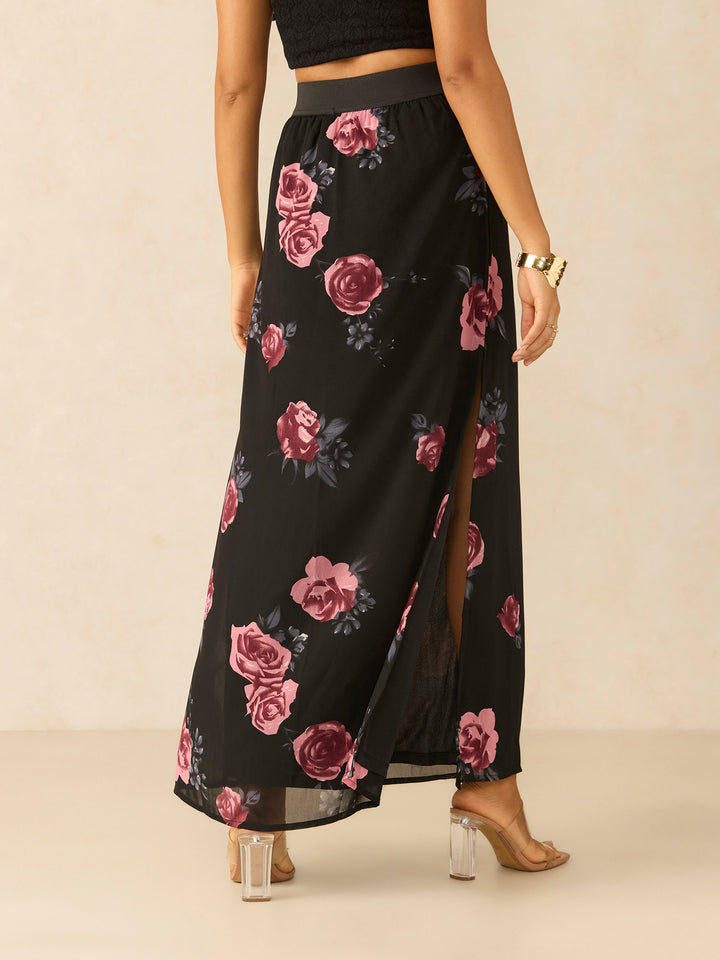 Black Floral Maxi Skirt