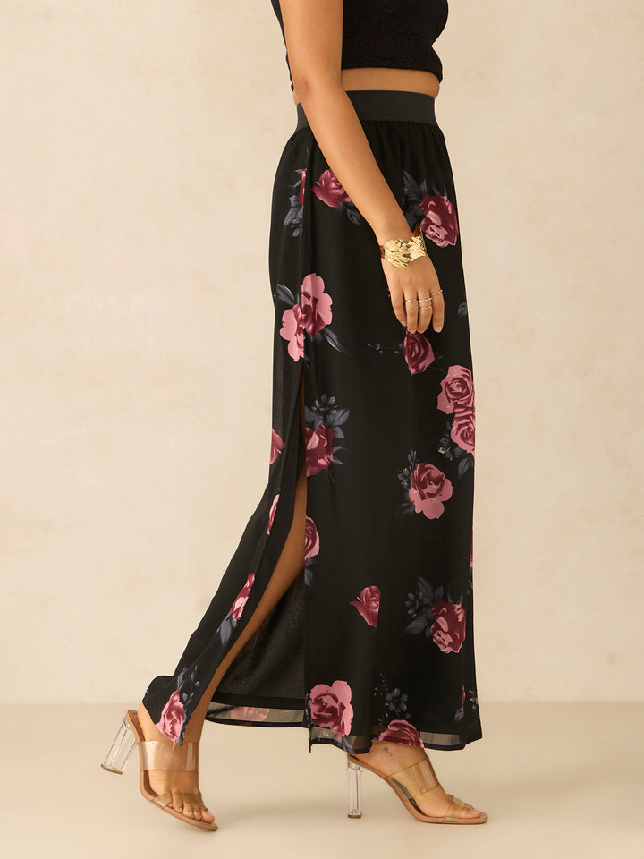 Black Floral Maxi Skirt