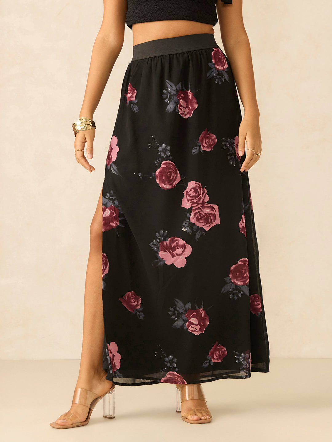 Black Floral Maxi Skirt