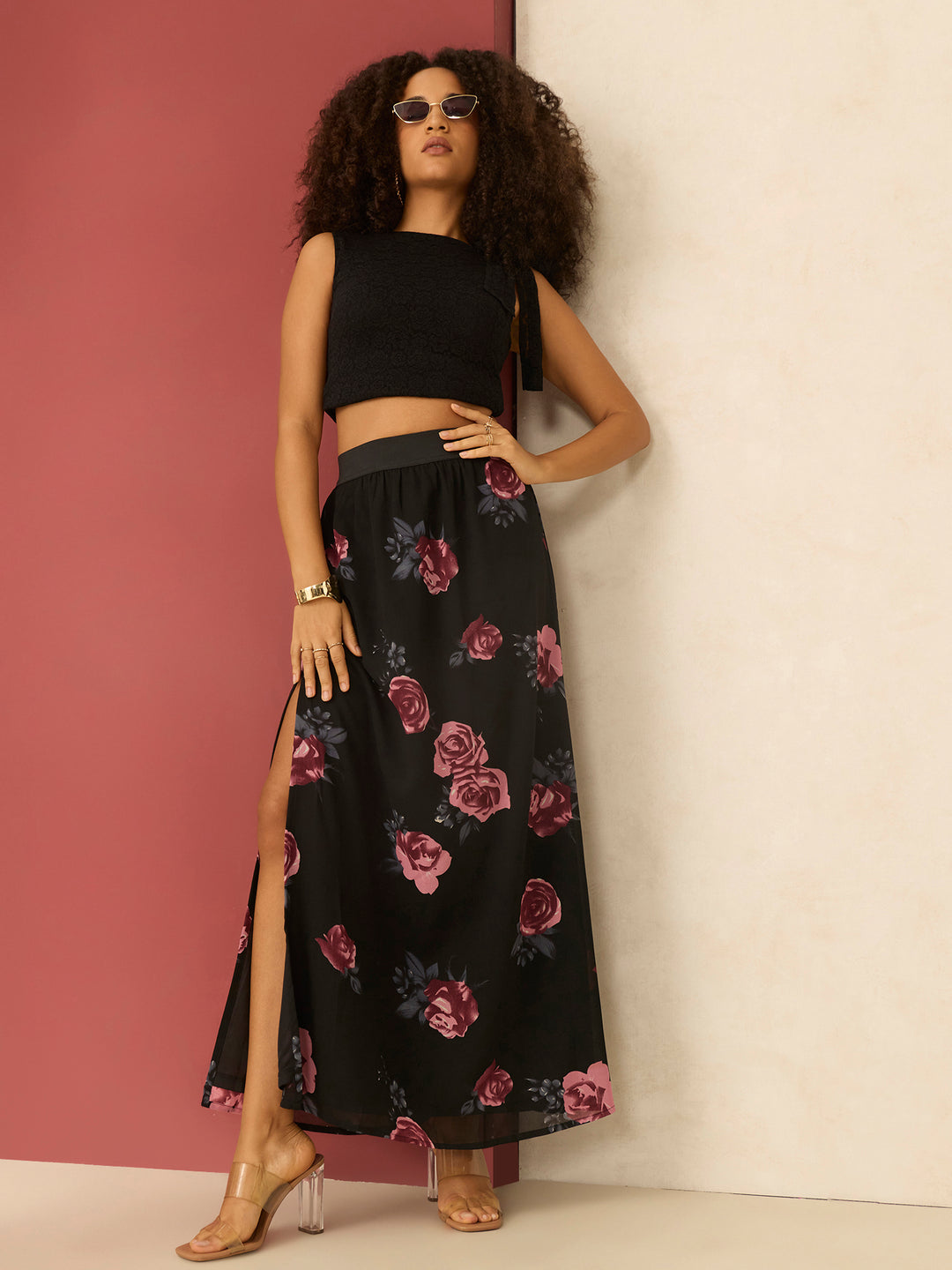 Black Floral Maxi Skirt