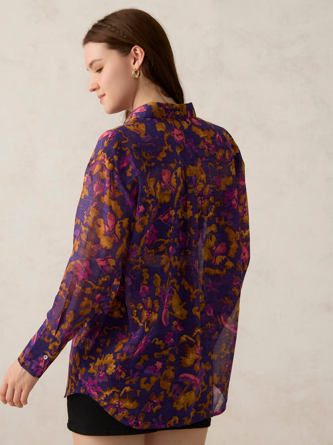 Purple Printed Longline Shirt