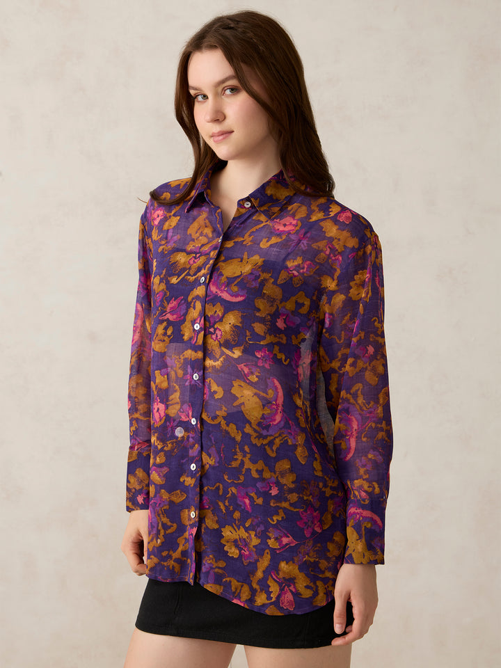 Purple Printed Longline Shirt