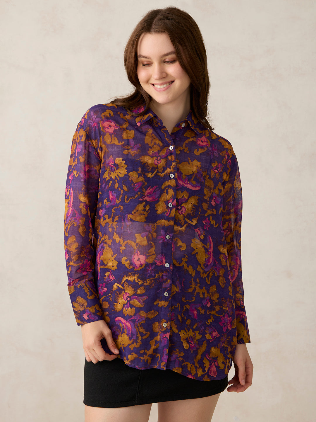 Purple Printed Longline Shirt