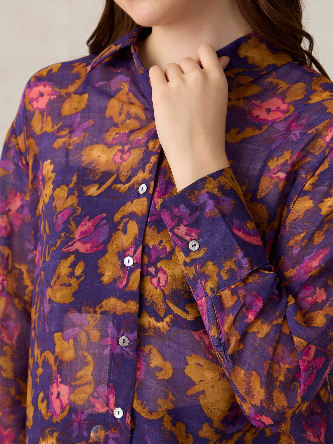 Purple Printed Longline Shirt