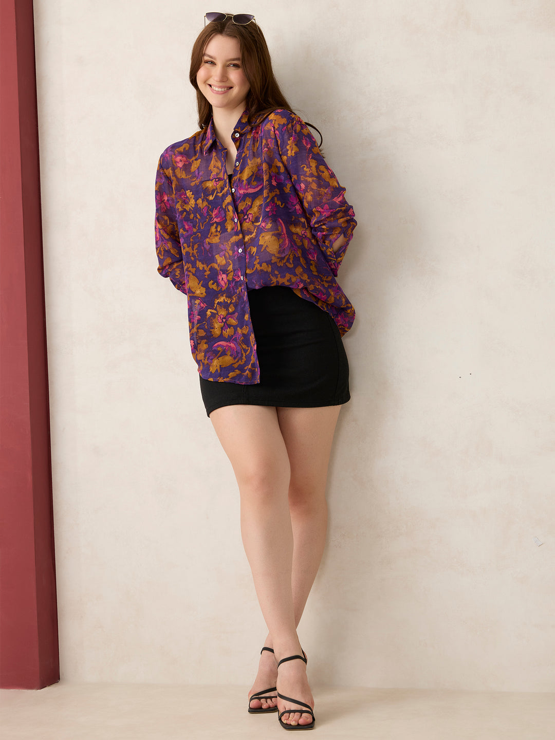 Purple Printed Longline Shirt