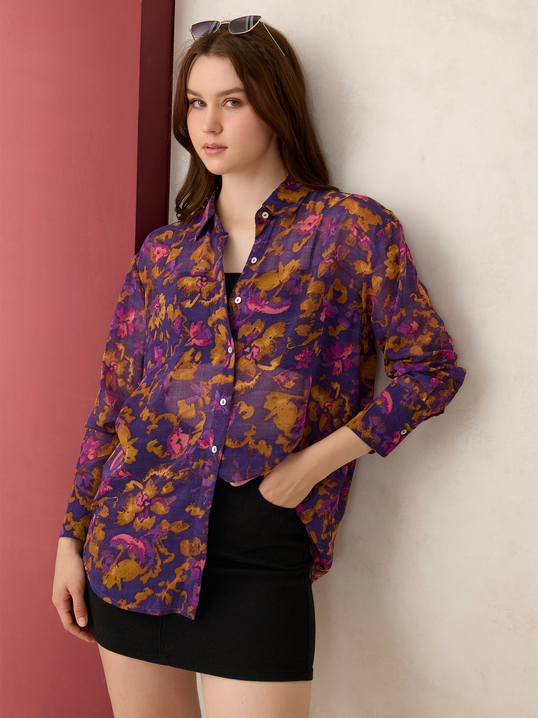 Purple Printed Longline Shirt