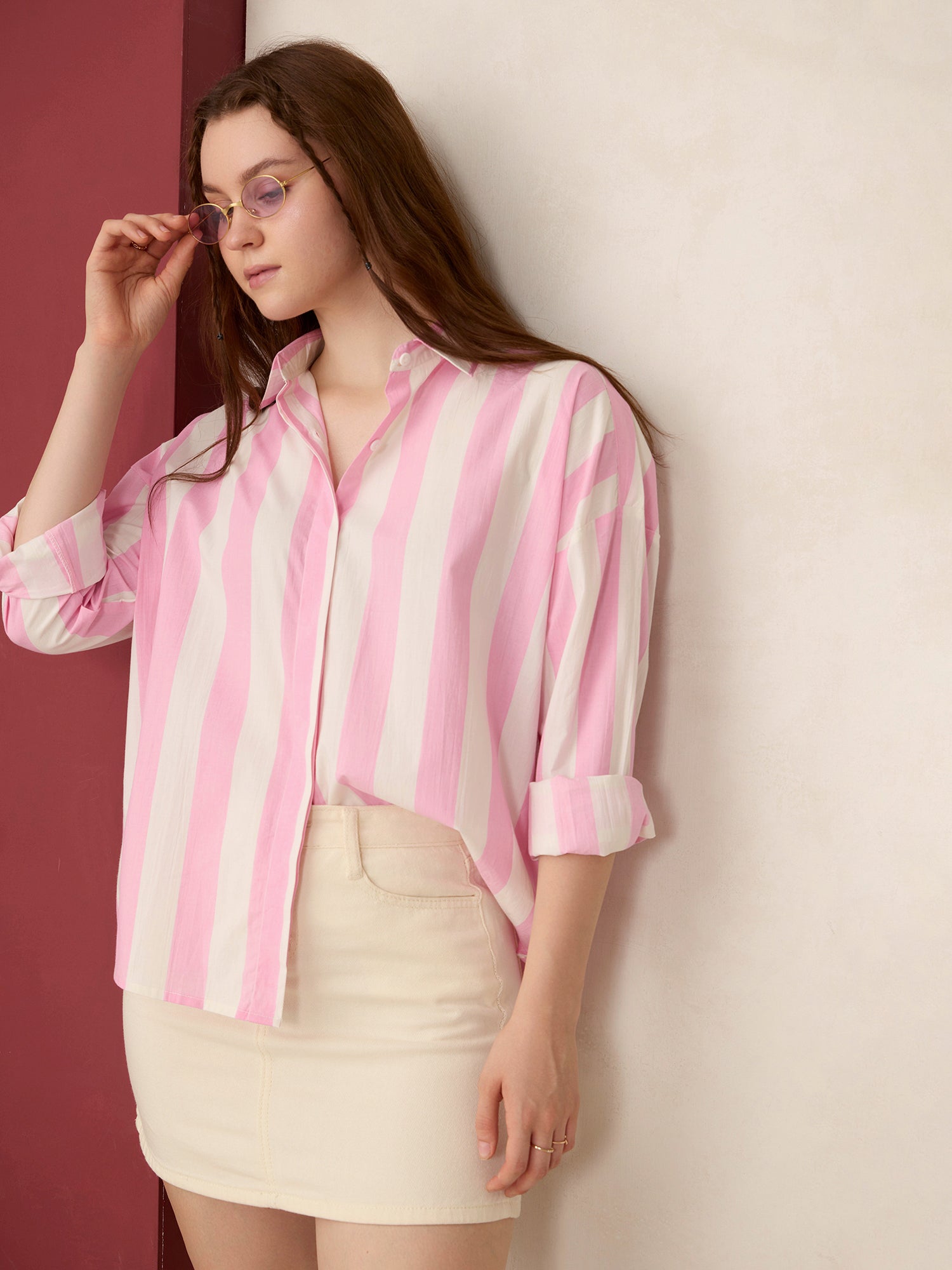 Pink Striped Oversized Shirt