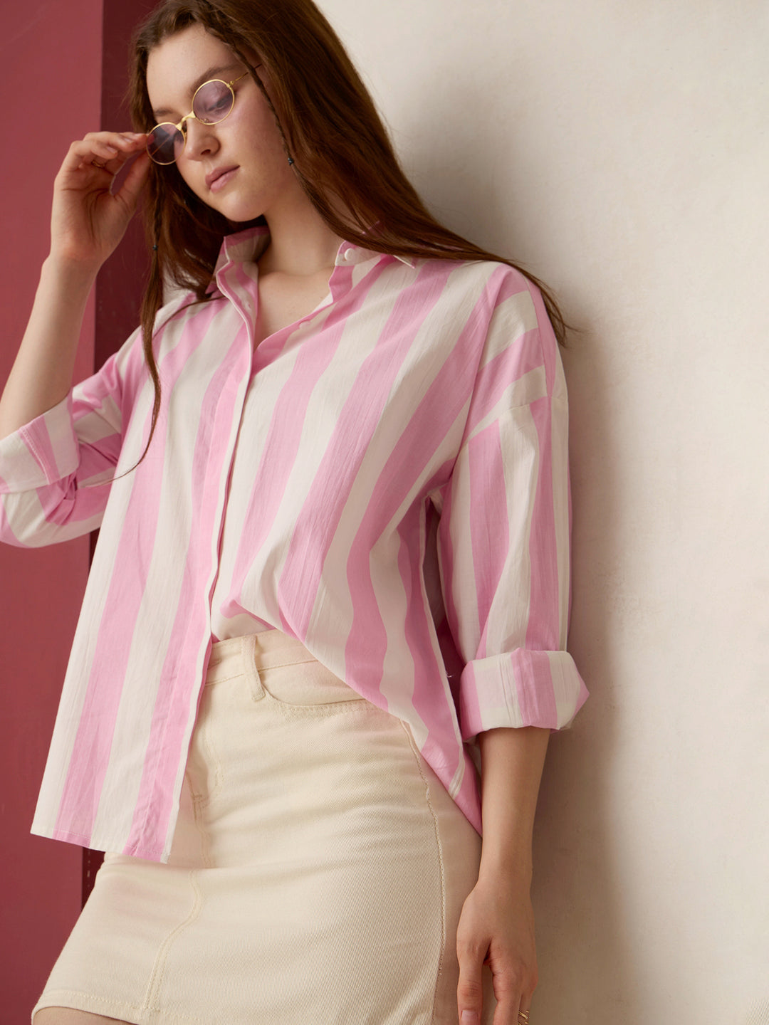 Pink Striped Oversized Shirt