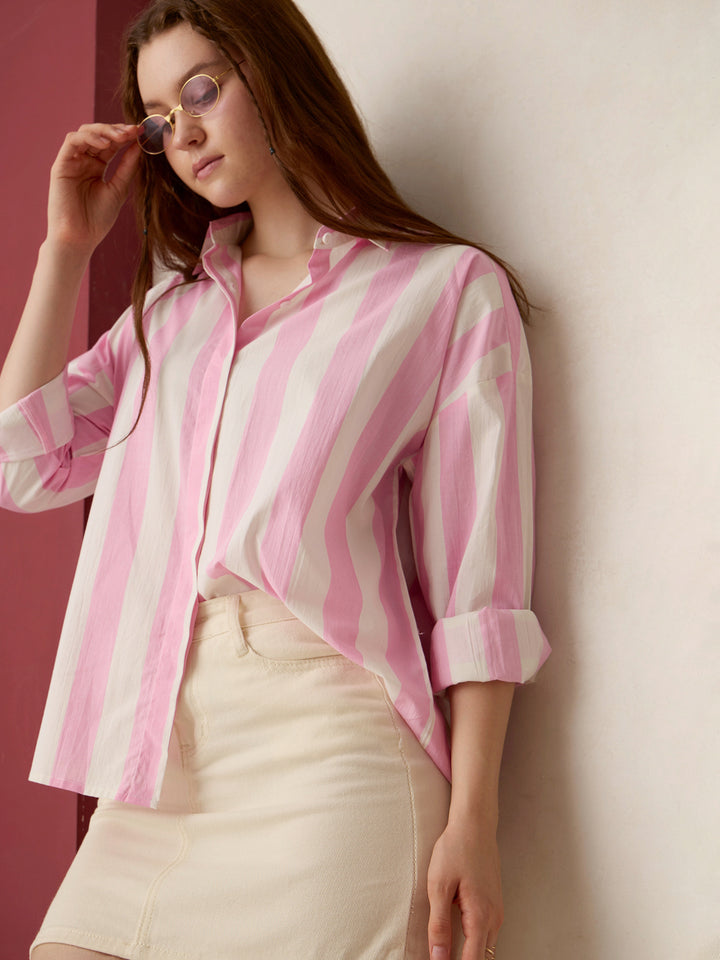 Pink Striped Oversized Shirt