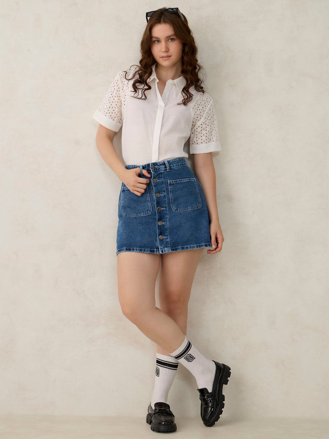 White Schifley Sleeve Cropped Shirt