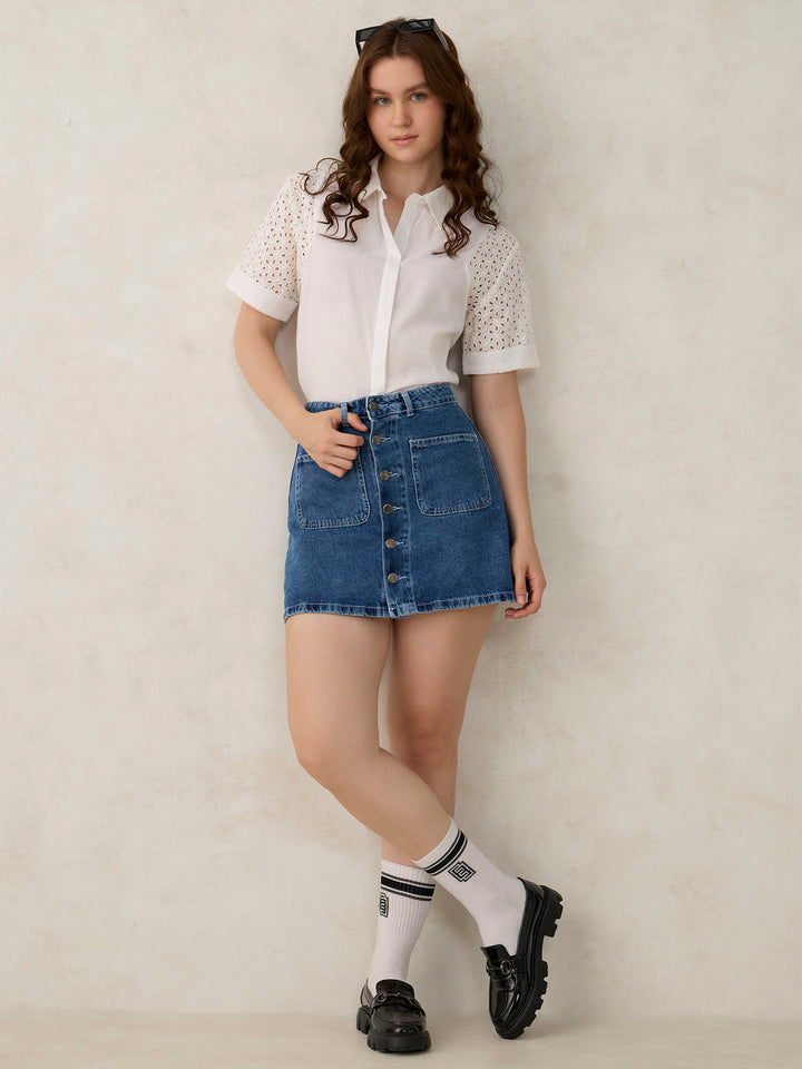 White Schifley Sleeve Cropped Shirt
