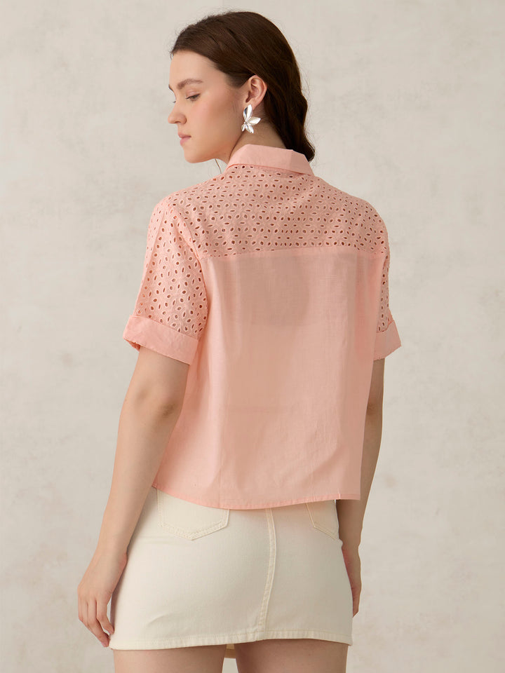 Coral Schifley Sleeve Cropped Shirt
