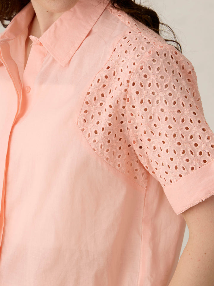 Coral Schifley Sleeve Cropped Shirt