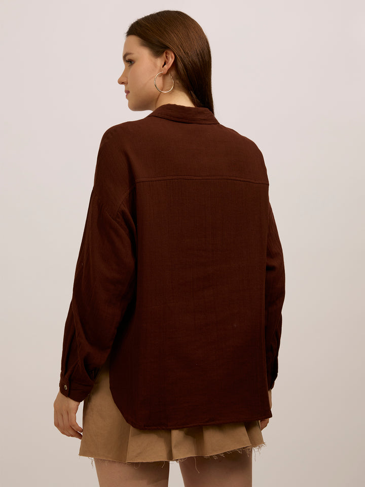 Brown Double Pocket Boxy Shirt