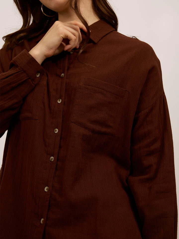 Brown Double Pocket Boxy Shirt