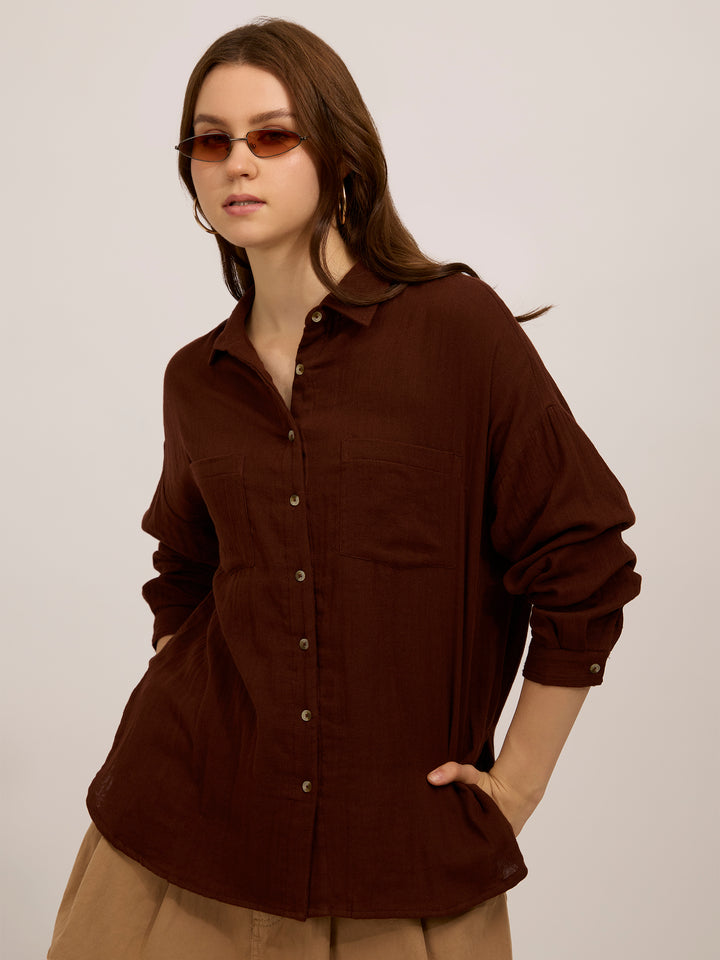Brown Double Pocket Boxy Shirt