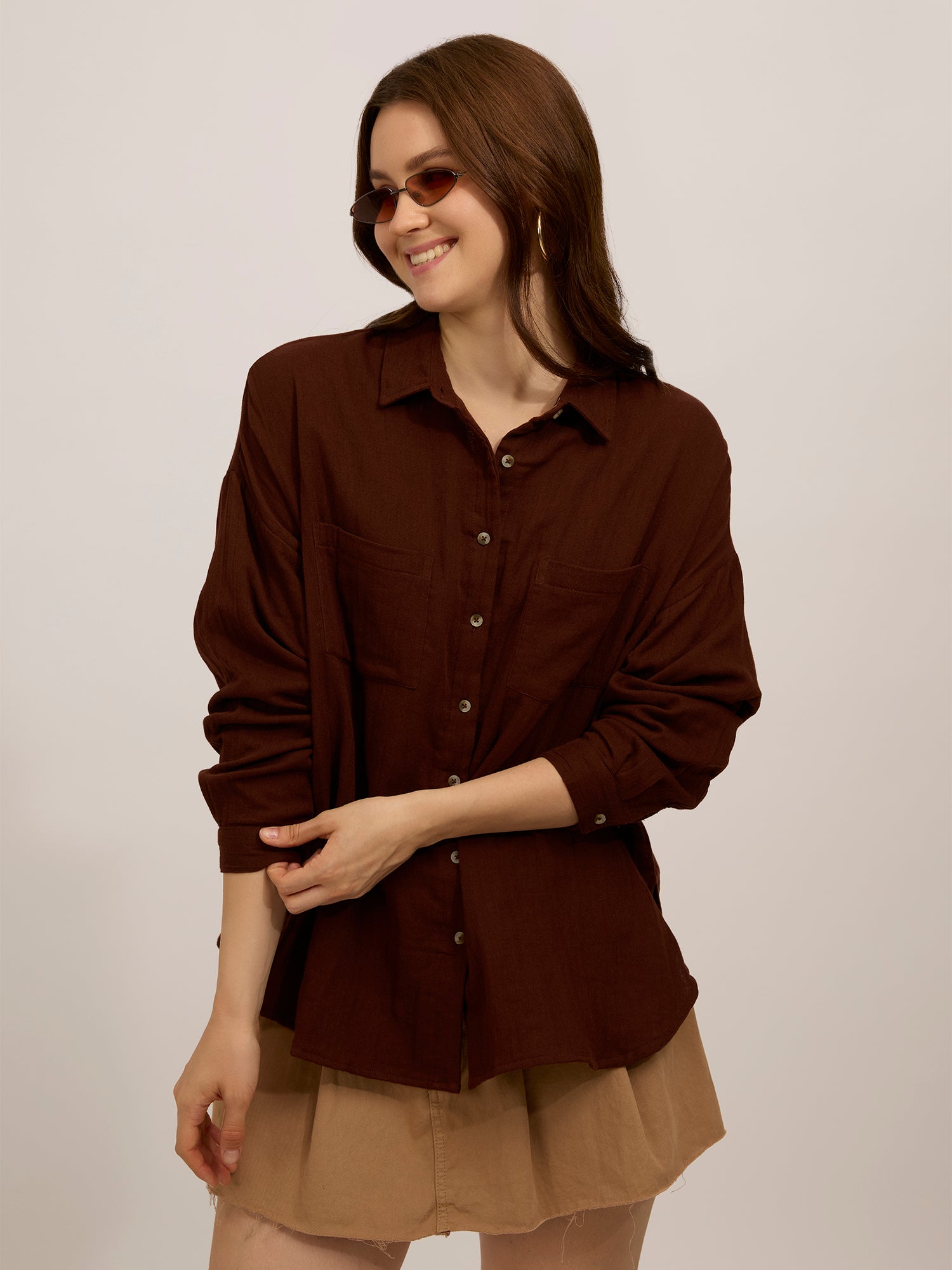 Brown Double Pocket Boxy Shirt