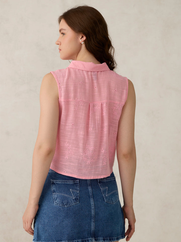 Pink Sleeveless Boxy Shirt