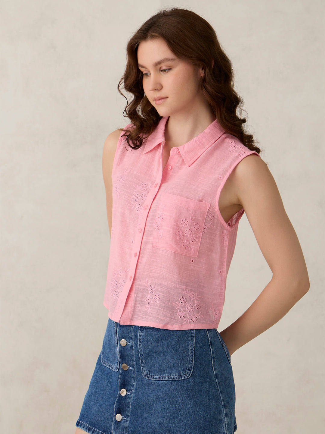 Pink Sleeveless Boxy Shirt
