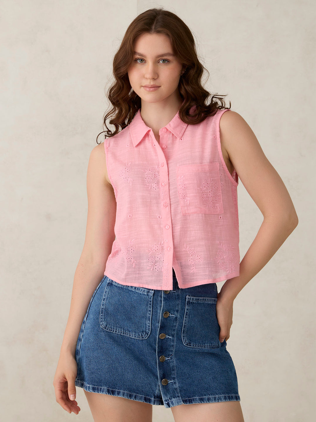 Pink Sleeveless Boxy Shirt