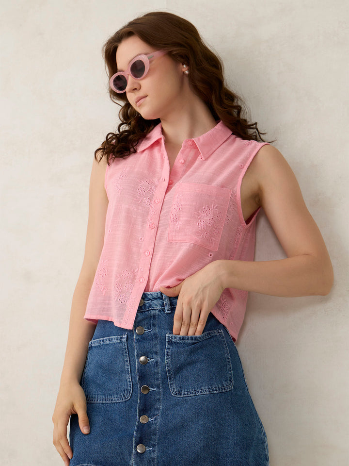 Pink Sleeveless Boxy Shirt