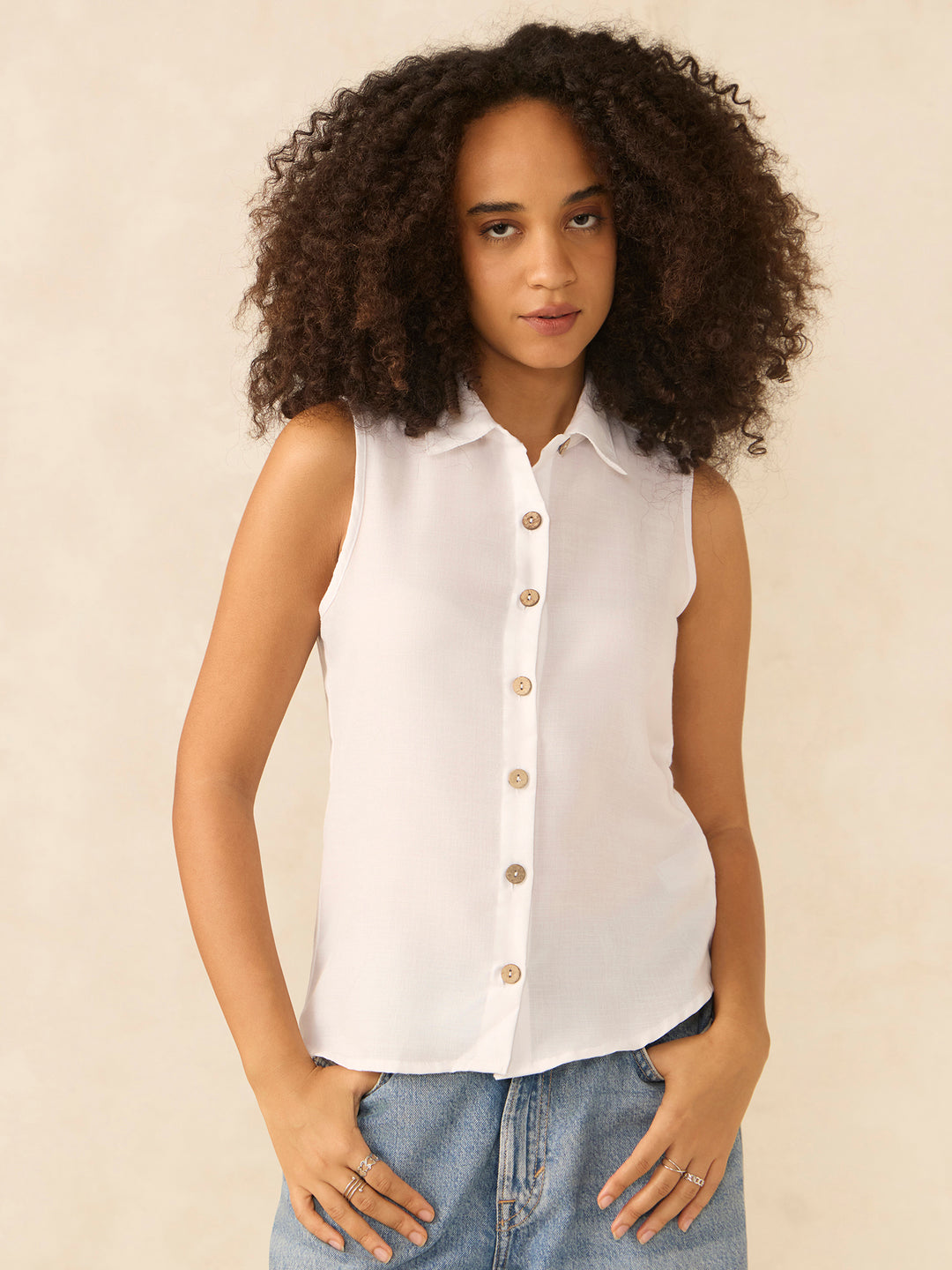 White Cropped Sleeveless Shirt