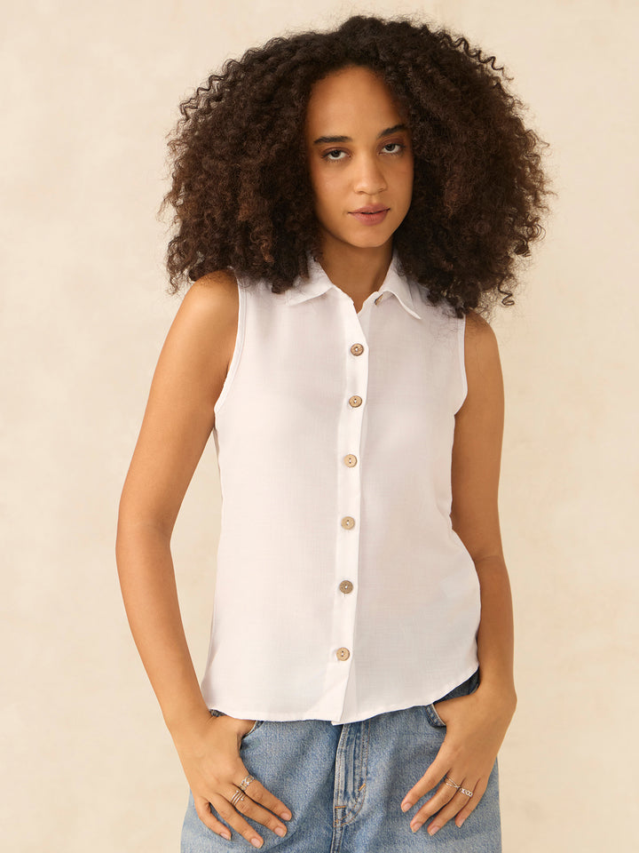 White Cropped Sleeveless Shirt