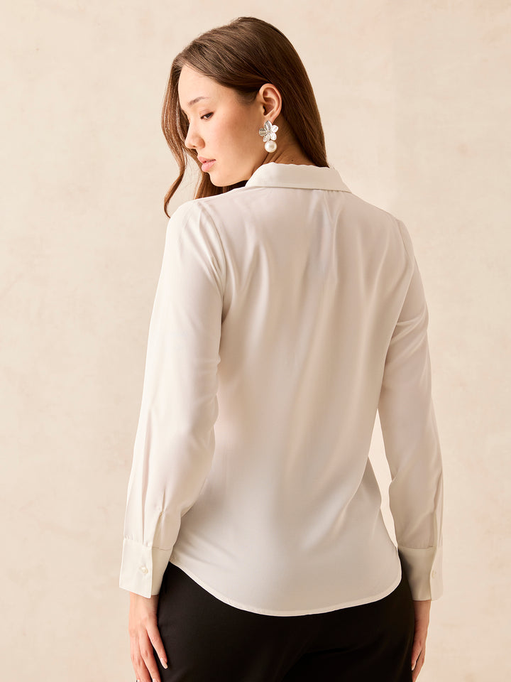 White Solid Studded Regular Shirt