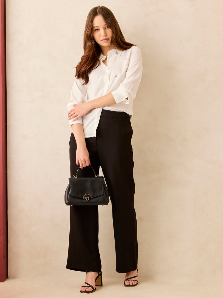 White Solid Studded Regular Shirt