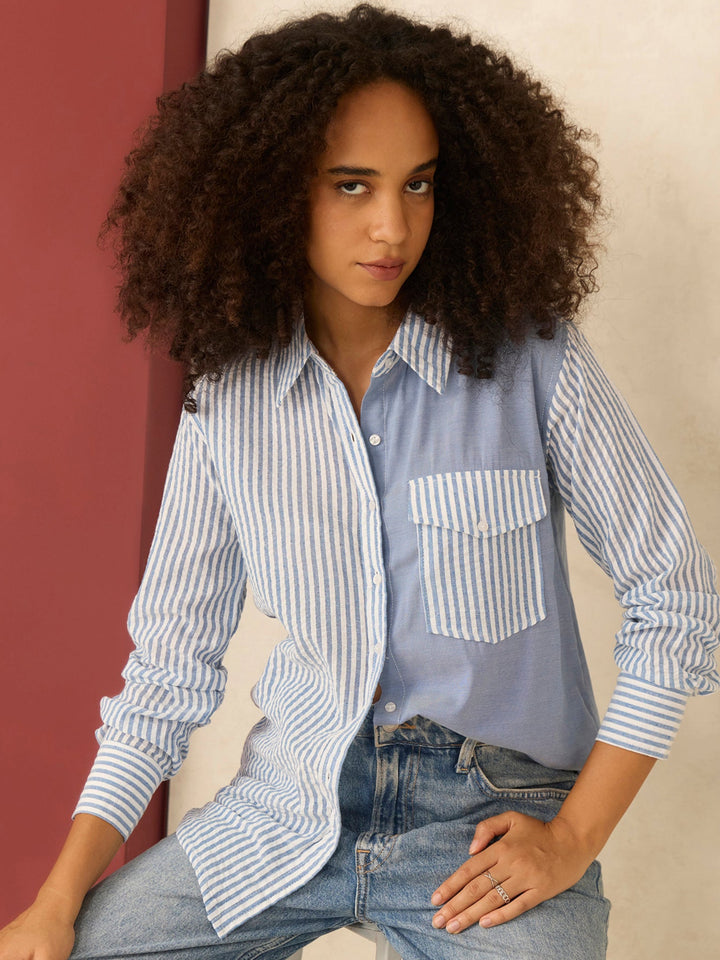 Blue Oversized Fit Full Sleeve Shirt
