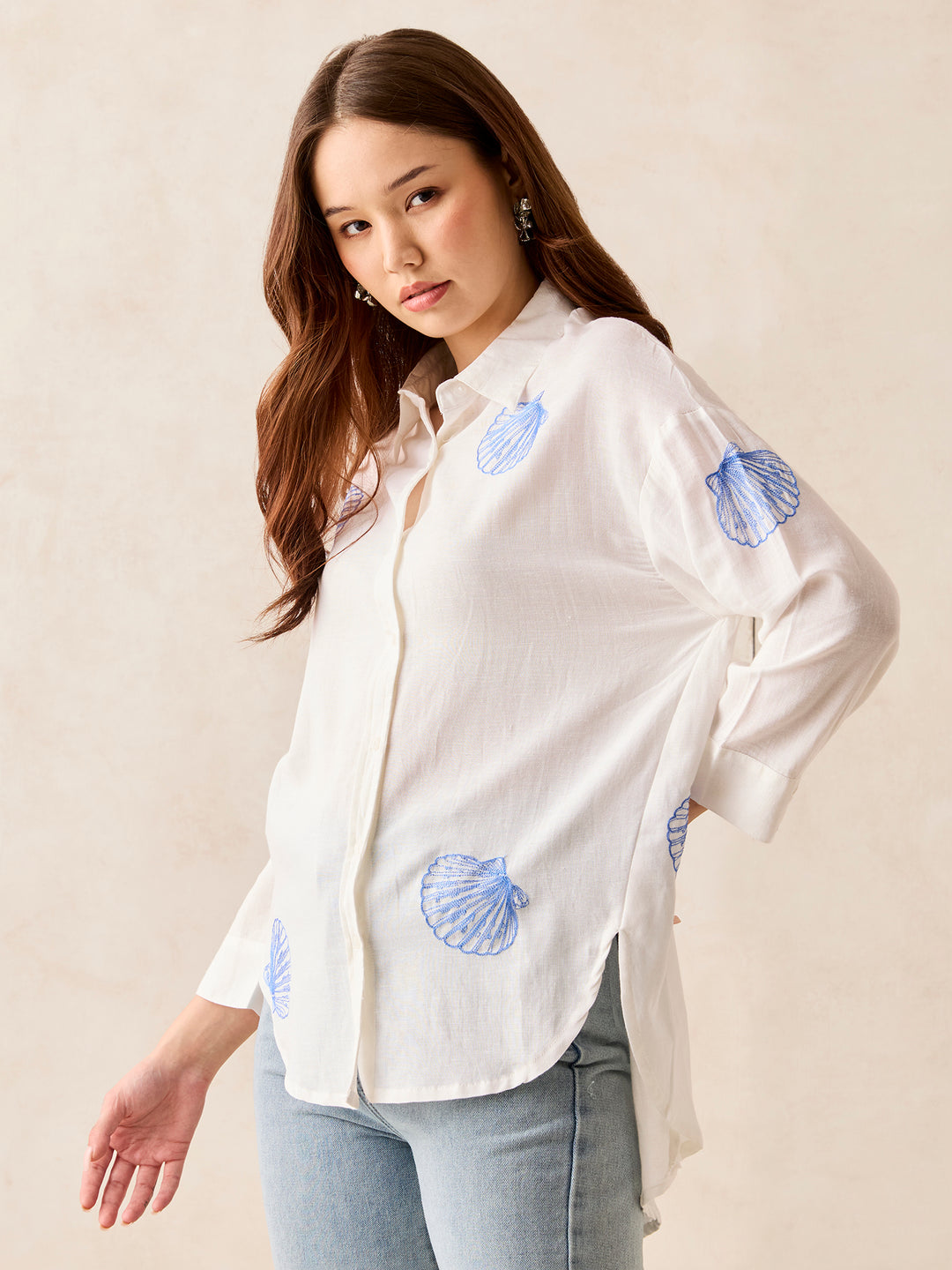 White Oversized Full Sleeved Shirt