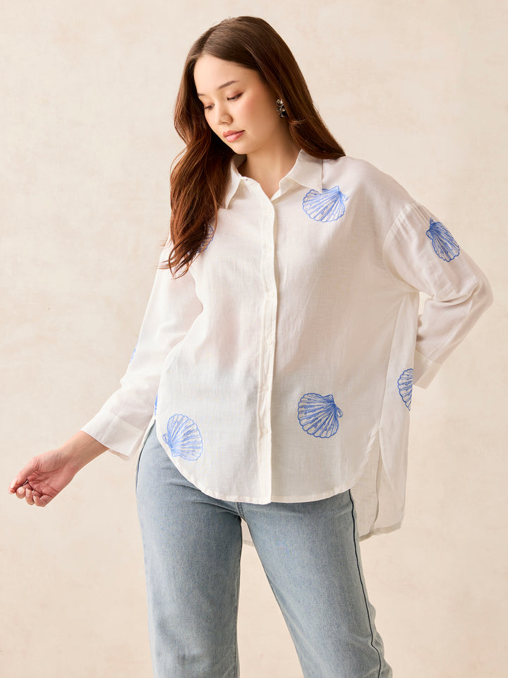 White Oversized Full Sleeved Shirt