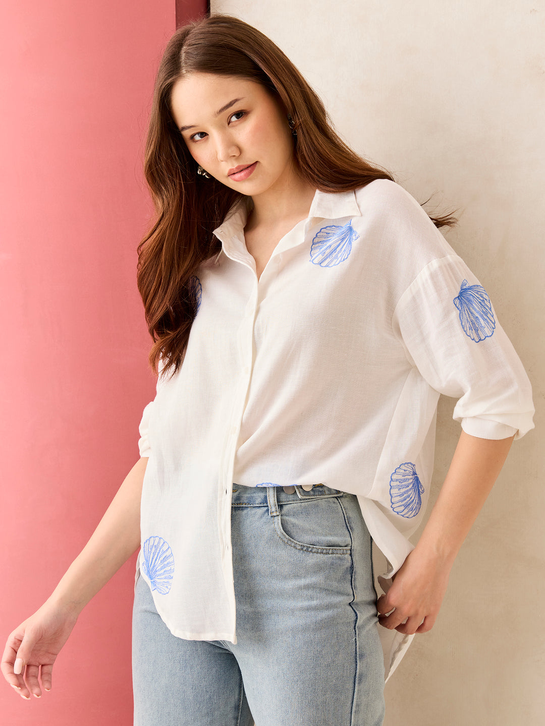 White Oversized Full Sleeved Shirt
