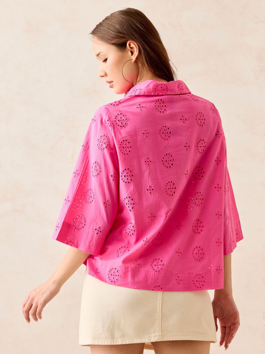 Pink Full Sleeved Schiffli Shirt