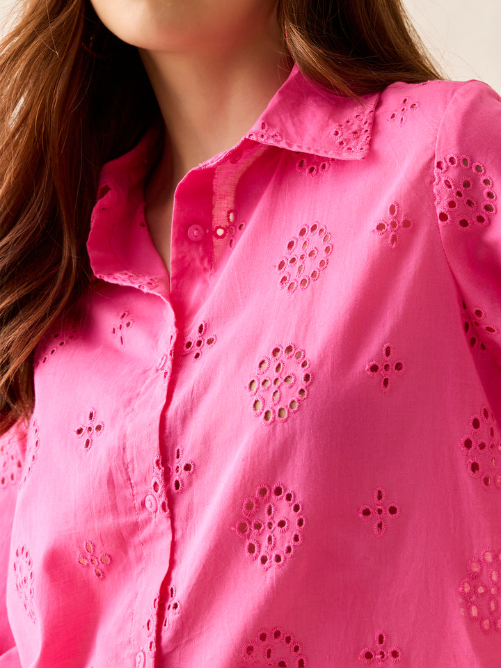 Pink Full Sleeved Schiffli Shirt