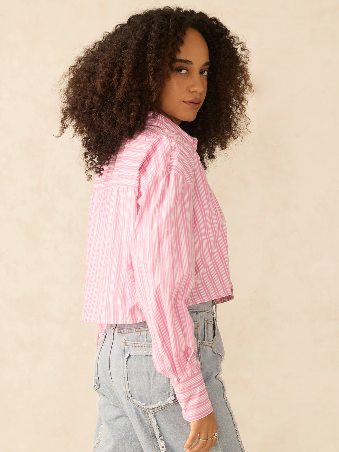 Pink Cropped Boxy Shirt With Large Pocket Detail