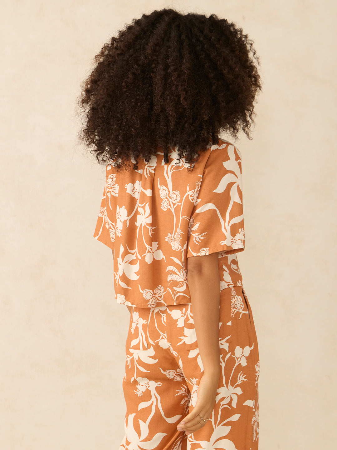 Rust Printed Cropped Shirt