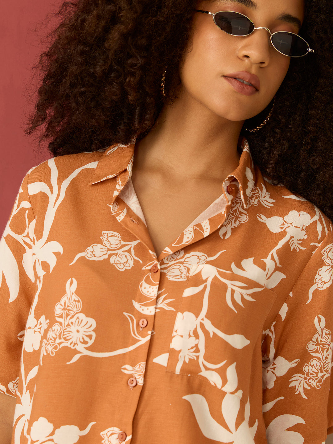 Rust Printed Cropped Shirt