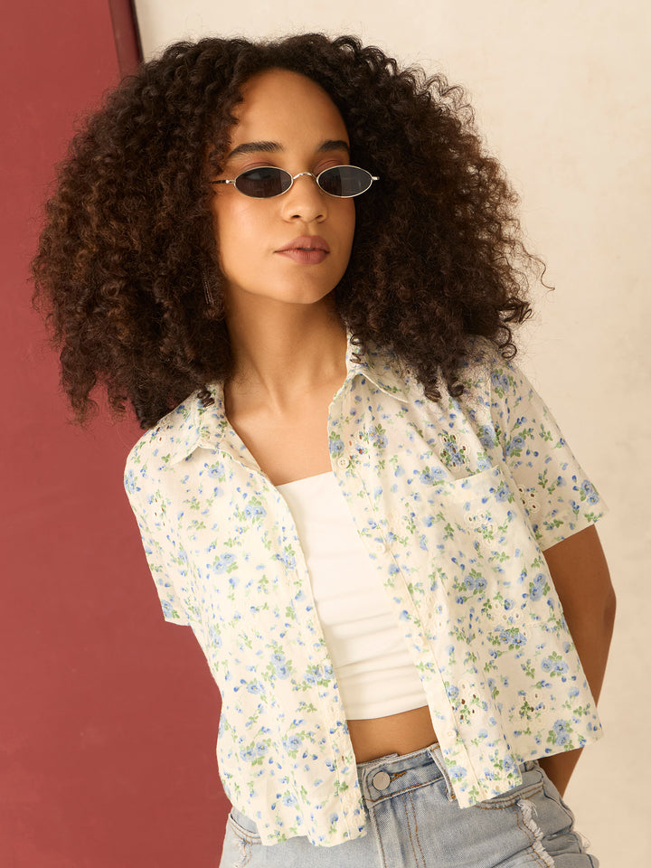 White Half Sleeved Copped Shirt