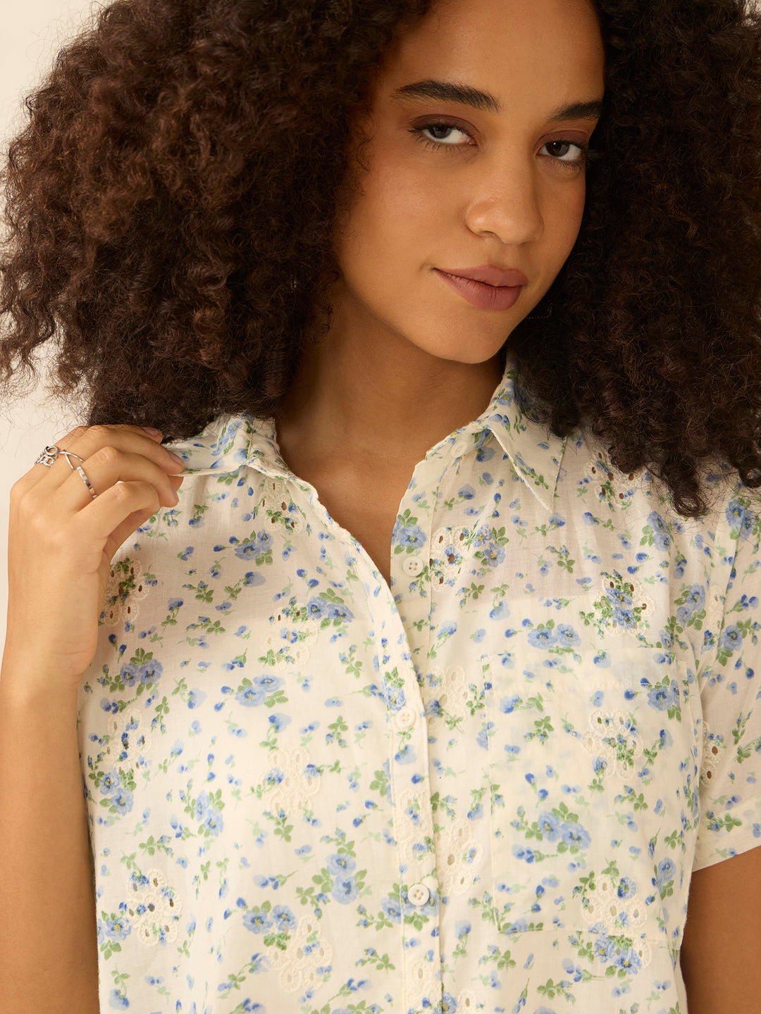 White Half Sleeved Copped Shirt
