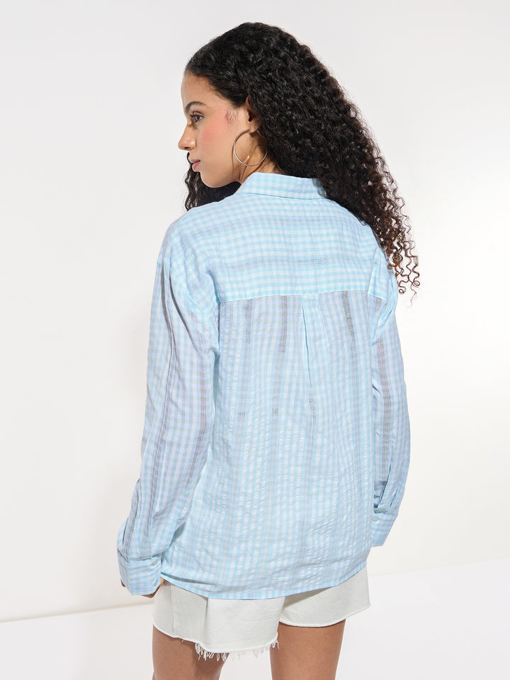 Blue Oversized Checkered Shirt