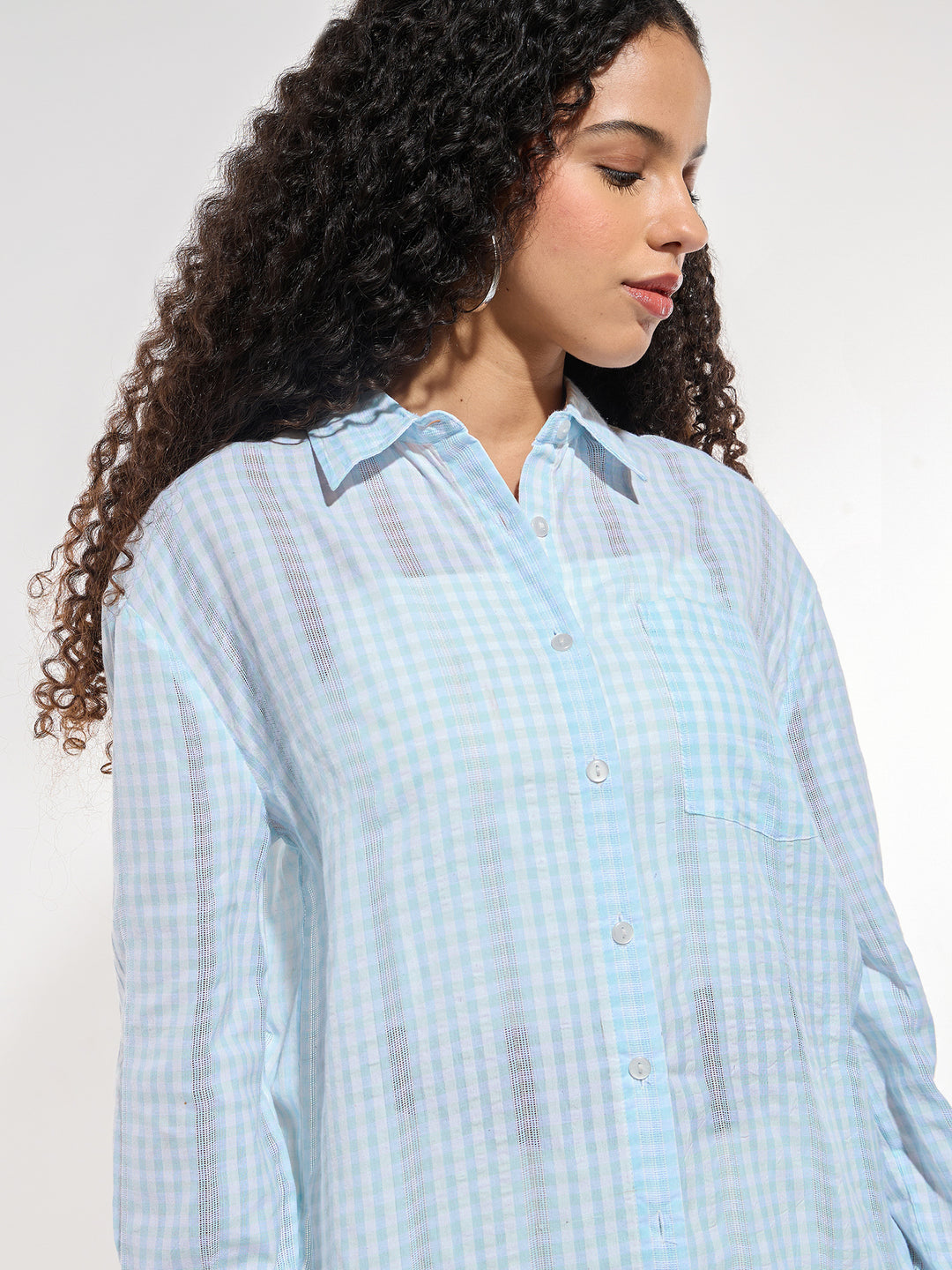 Blue Oversized Checkered Shirt