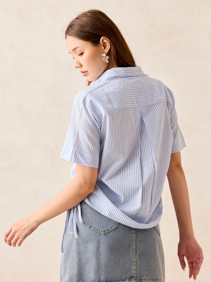 Blue Boxy Shirt With Side Ruching Detail