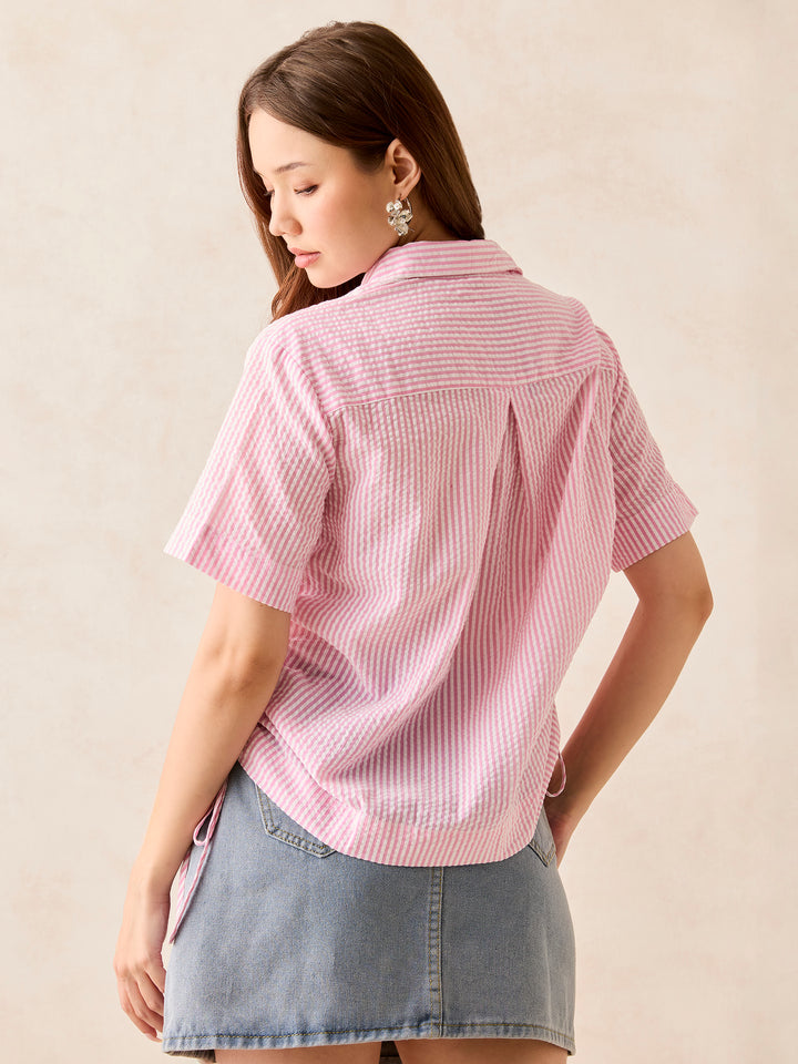 Pink Boxy Shirt With Side Ruching Detail