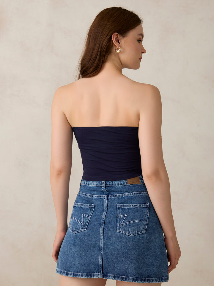 Navy Blue Varisty Tube Top