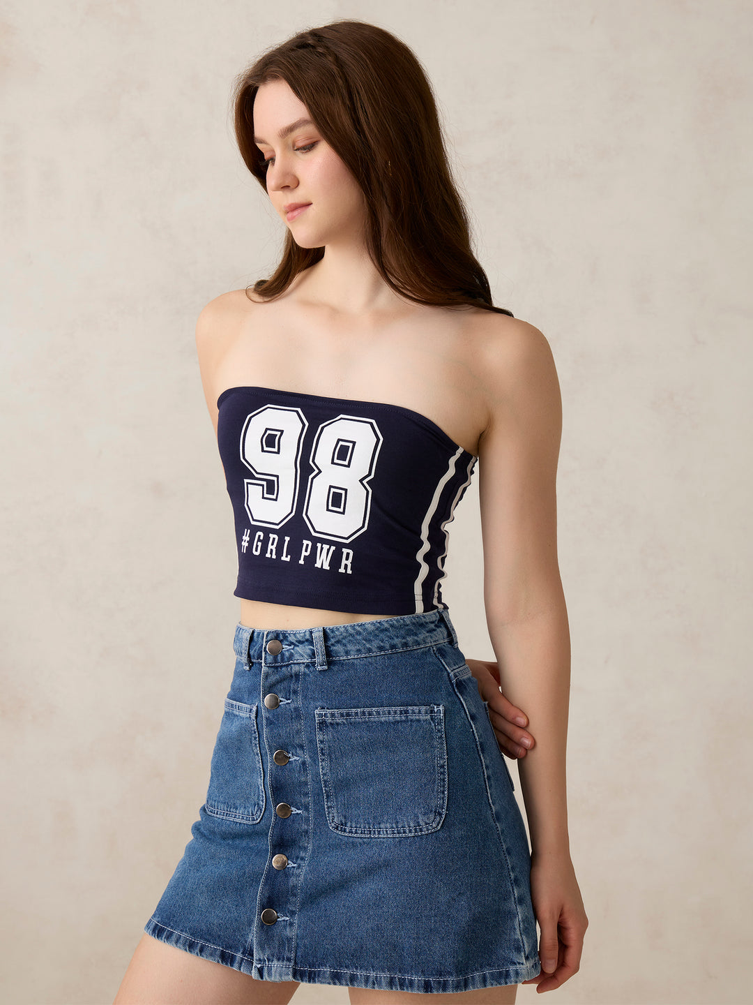 Navy Blue Varisty Tube Top