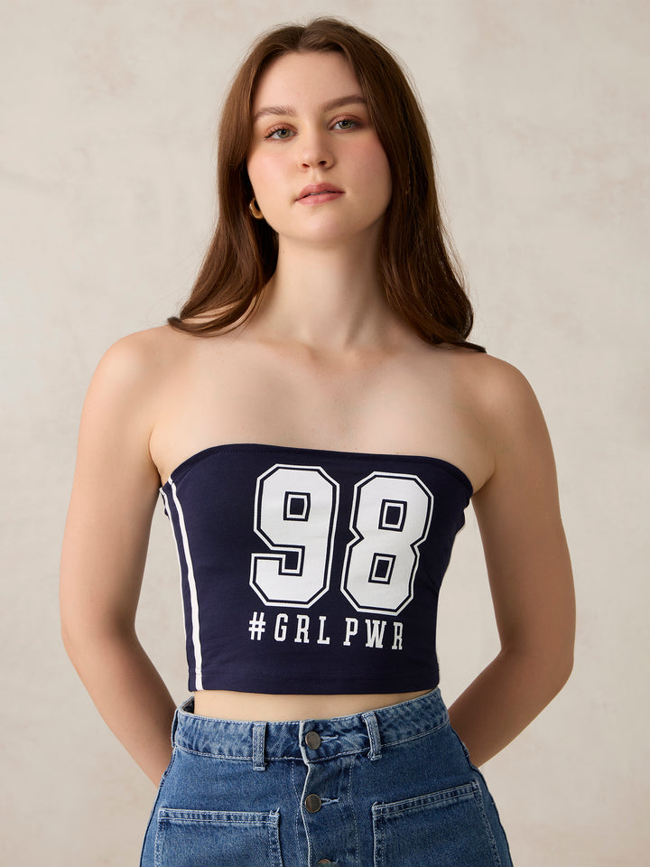 Navy Blue Varisty Tube Top