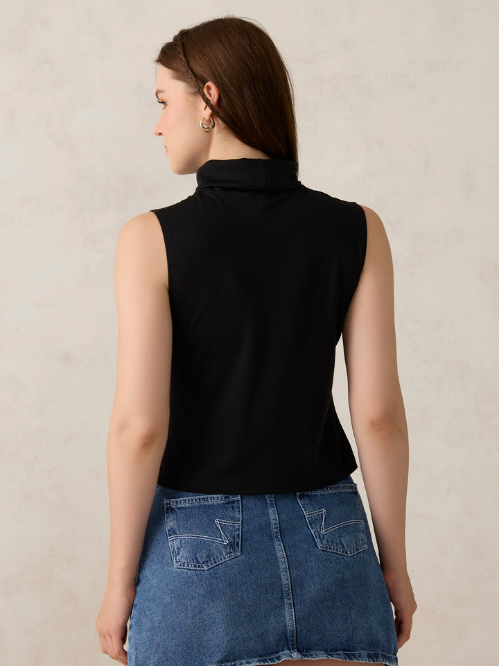 Black Solid High Neck Top