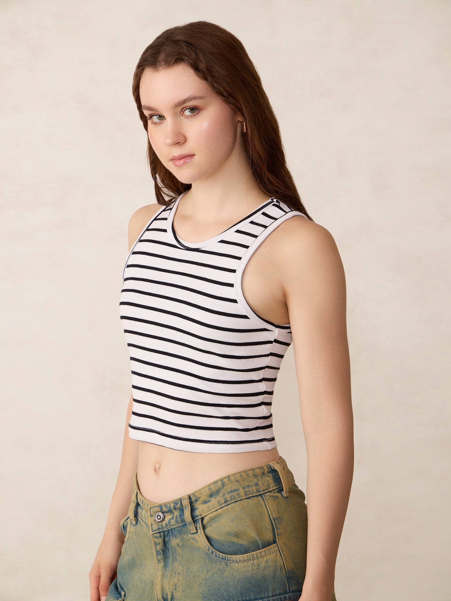 Shop White Striped Ribbed Tank - for Women | OUTZIDR | Gen-Z Style